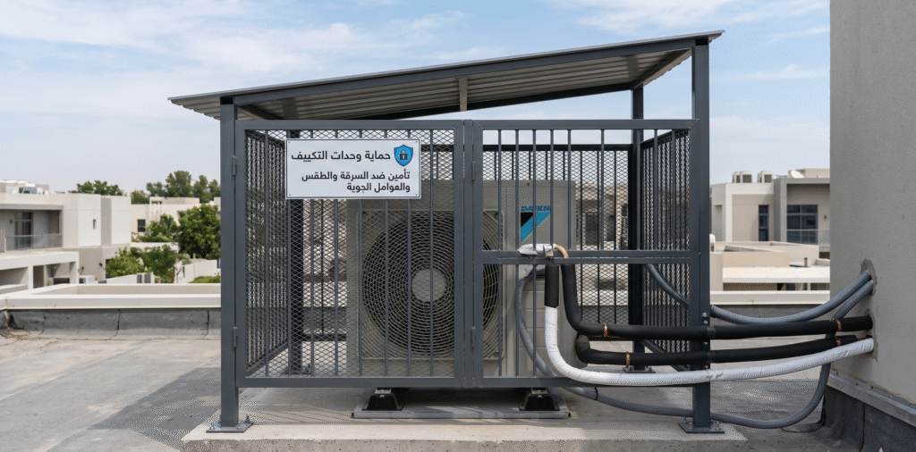 حماية وحدة التكييف الخارجية من تعشيش الحمام بشبك مخصص